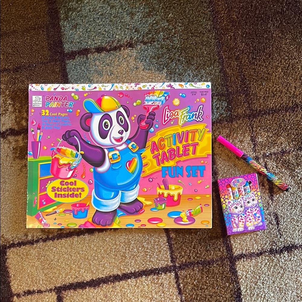 Vtg 1996 Lisa Frank Panda Activity Tablet Color Book with Marker and Crayons